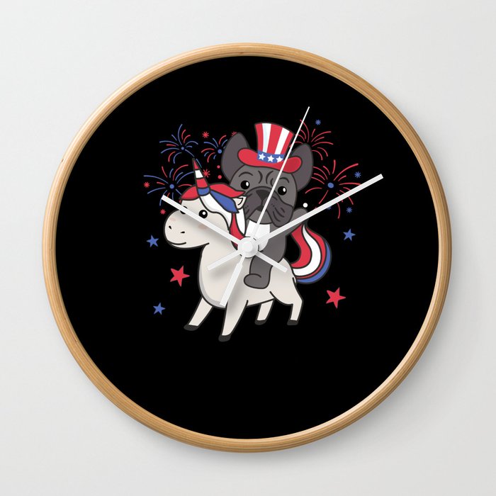 Dog With Unicorn For The Fourth Of July Fireworks Wall Clock