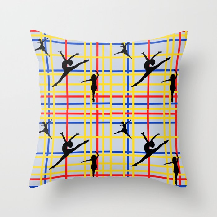 Dancing like Piet Mondrian - New York City I. Red, yellow, and Blue lines on the light blue background Throw Pillow