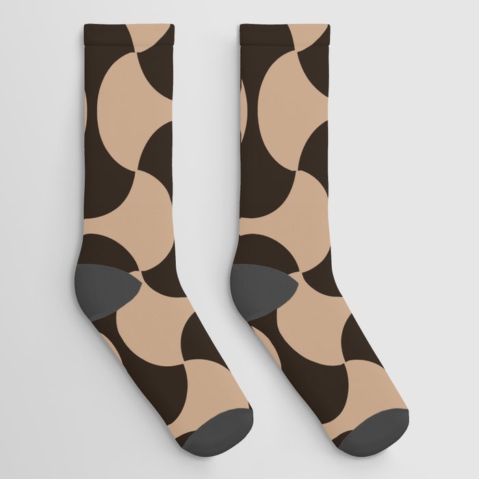 Black beige mid century atomic 50s geometric shapes Socks