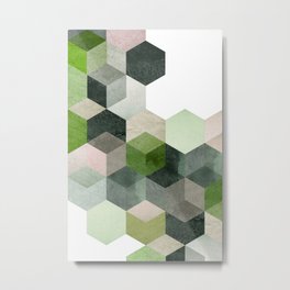 Modern Green Hexagon Art 6 Metal Print | Geoemtricprint, Greenmodernprint, Greengeometric, Abstractgeometric, Greengrayart, Moderngeometric, Pattern, Geometricart, Greenart, Moderngreenprint 