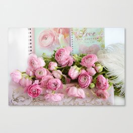 Shabby Chic Cottage Pink Floral Ranunculus Peonies Roses Print Home Decor Canvas Print