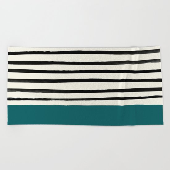Dark Turquoise & Stripes Beach Towel