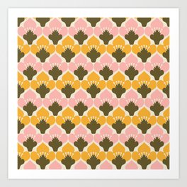 Yellow & Pink Flower Pattern Art Print