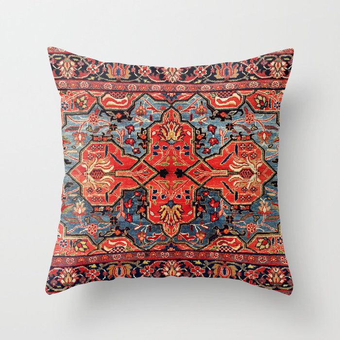 Kashan Poshti Central Persian Rug Print Throw Pillow