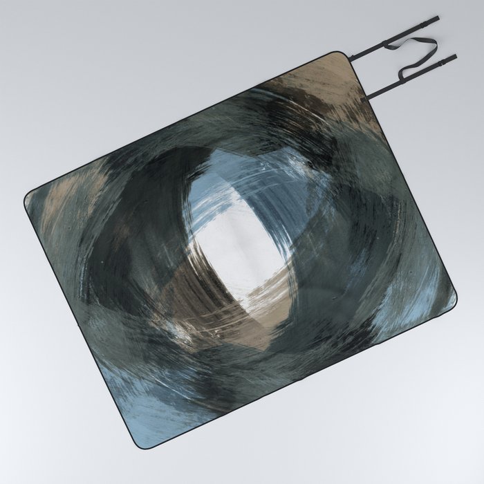 Blue and Beige Modern Abstract Brushstroke Painting Vortex Picnic Blanket