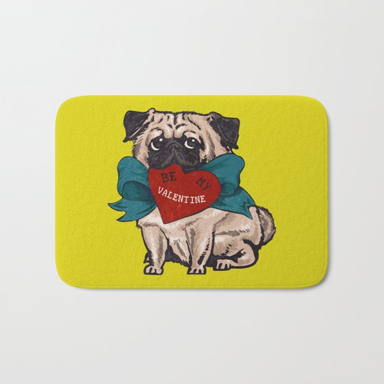 Be My Valentine Pug Bath Mat