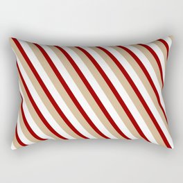 [ Thumbnail: Dark Red, Tan, and White Colored Stripes Pattern Rectangular Pillow ]
