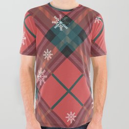 Christmas Winter Snowflakes Red Buffalo Plaid Check Pattern All Over Graphic Tee