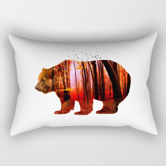 Bear in red forest Rectangular Pillow