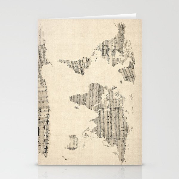 Old Sheet Music World Map Stationery Cards