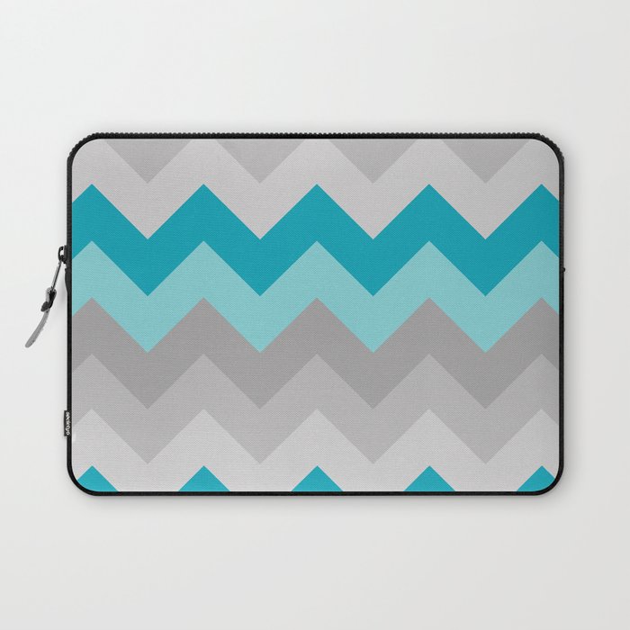 Teal Turquoise Blue Grey Gray Chevron Ombre Fade Laptop Sleeve