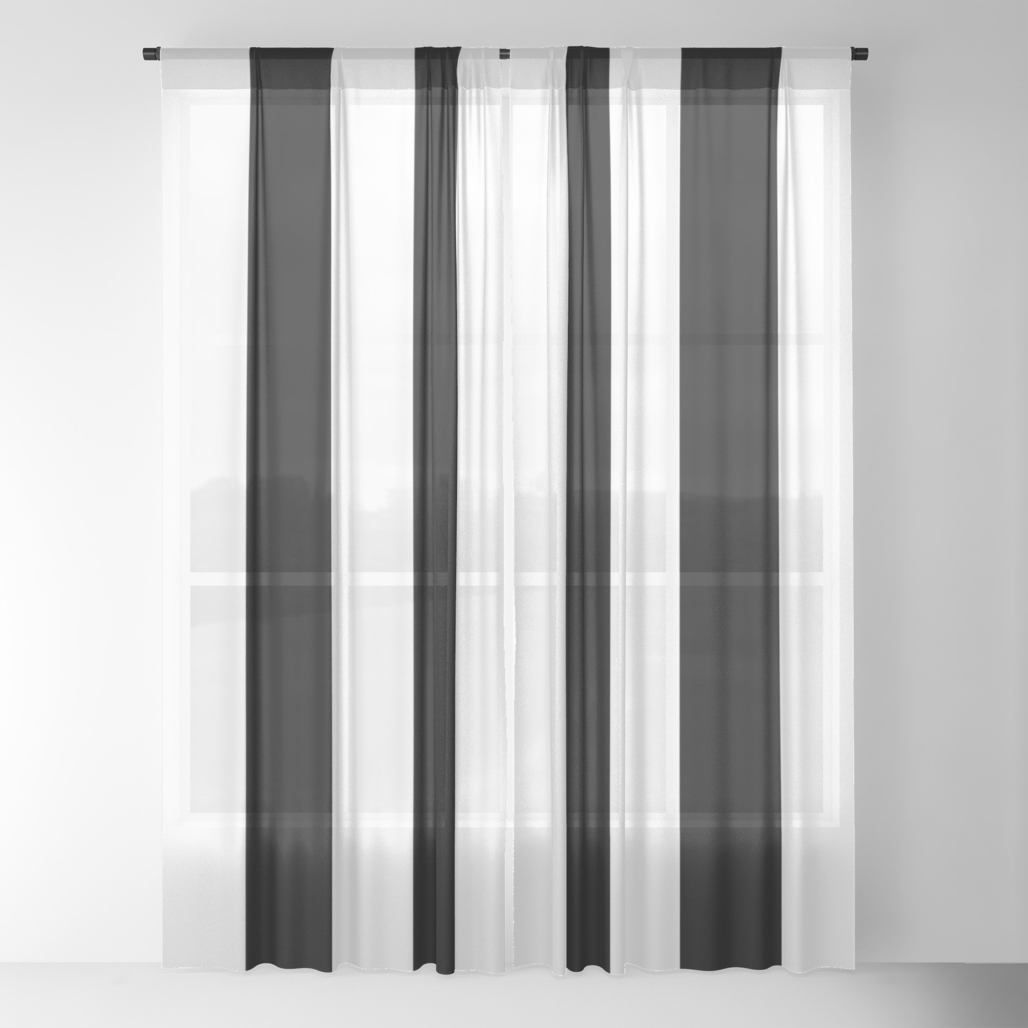 Thick Fat Large Vertical Black And White Stripes Sheer Curtain By