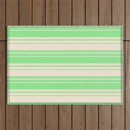 [ Thumbnail: Light Green and Beige Colored Stripes/Lines Pattern Outdoor Rug ]