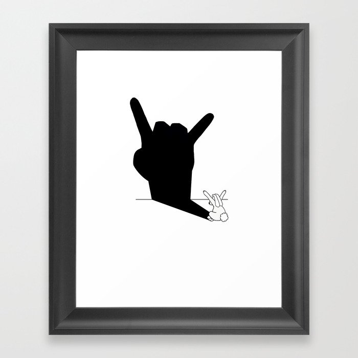 Rabbit Rock and Roll Hand Shadow Framed Art Print