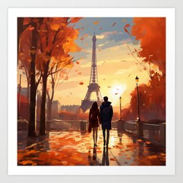 Couple In Love In Paris Art Print