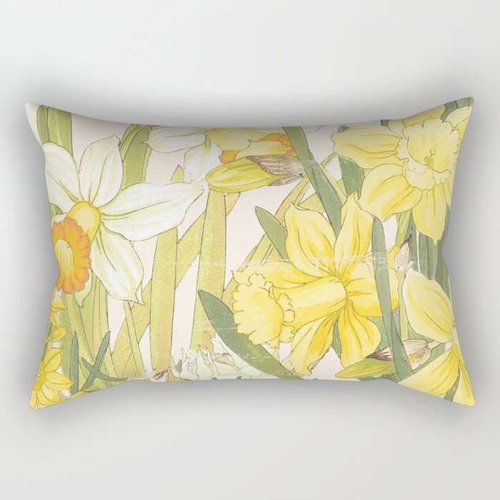 Vintage Floral Paper:  Spring Flowers on Shabby White -Daffodils Rectangular Pillow