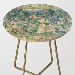 Antique 17th Century Flemish Verdure Landscape Tapestry Side Table