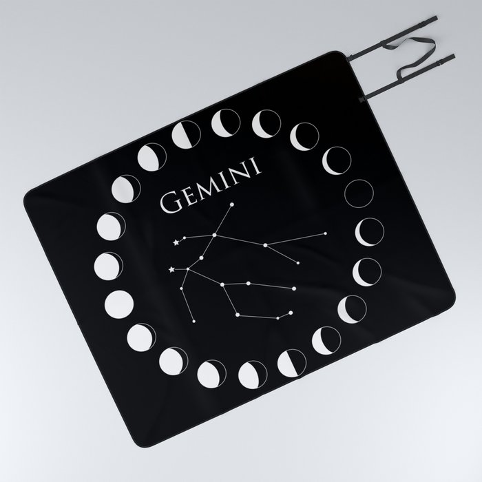 Gemini Zodiac, Black and White Picnic Blanket