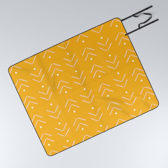 Arrow Geometric Pattern 11 in Mustard Yellow Pale Pink Picnic Blanket