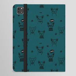 Teal Blue and Black Hand Drawn Dog Puppy Pattern iPad Folio Case