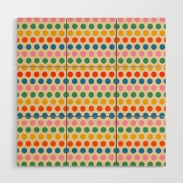 Polka Dot Stripes Pattern in Retro Rainbow Colors  Wood Wall Art