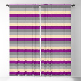 [ Thumbnail: Purple, Gray, Dark Grey, and Tan Colored Lined Pattern Blackout Curtain ]