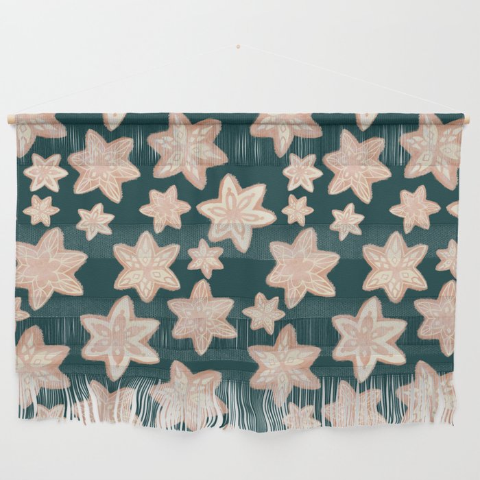 Fancy gingerbread star christmas cookie mix pattern dark green Wall Hanging