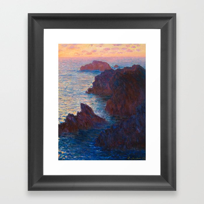 Claude Monet Impressionist Landscape Oil Painting Sunset At Sea Cliffs Ocean Cliff Landscape Framed Art Print By Enshape Society6