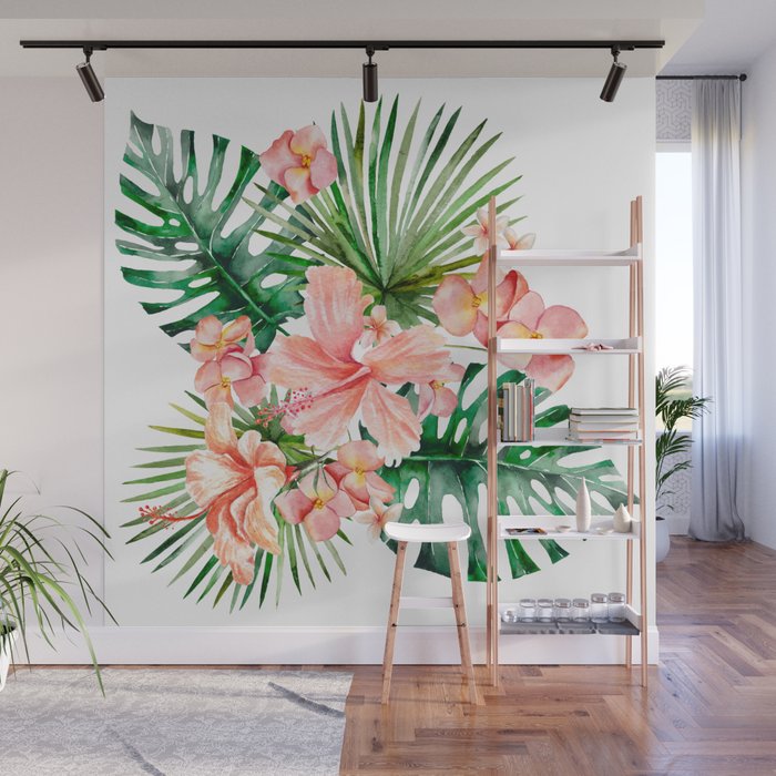 Tropical Jungle Hibiscus Flowers - Floral Wall Mural