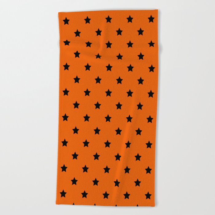 Orange and Black Stars Pattern Beach Towel