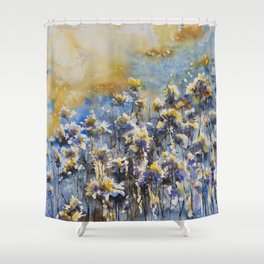 Abstract nature background with floral motifs.Picture created with watercolors. Shower Curtain