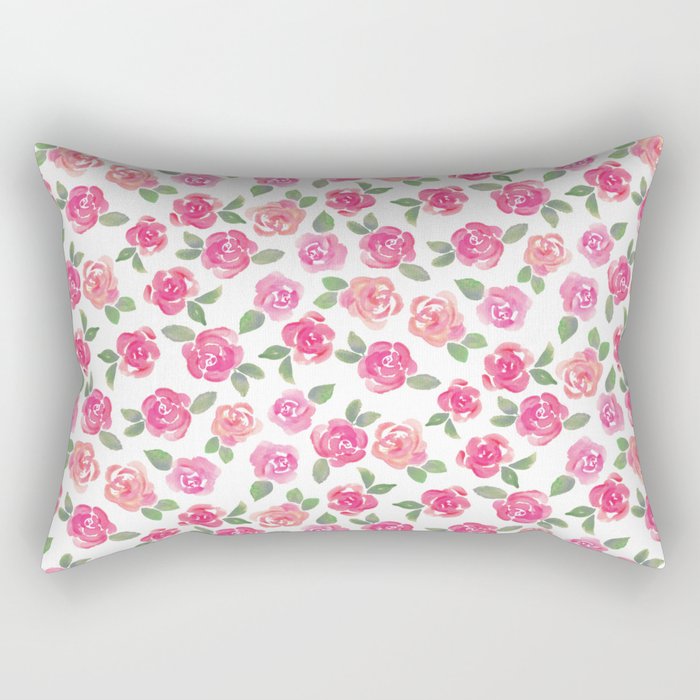 Watercolor Pink Rose Rectangular Pillow