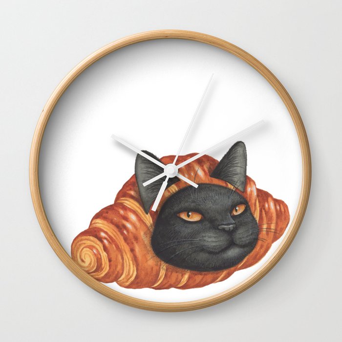 Croissant cat Wall Clock