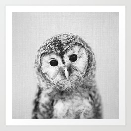 Baby Owl - Black & White Art Print