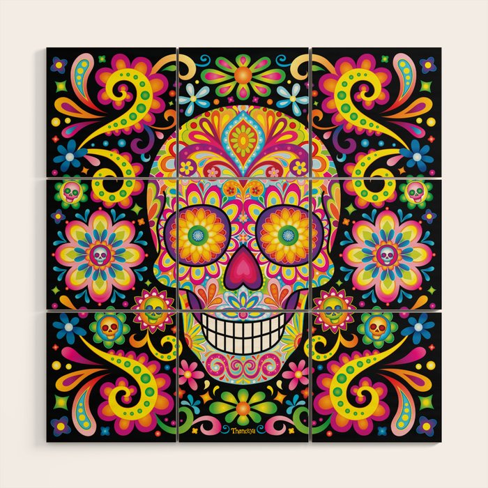 Sugar Skull Art Spark Wood Wall By Thaneeya