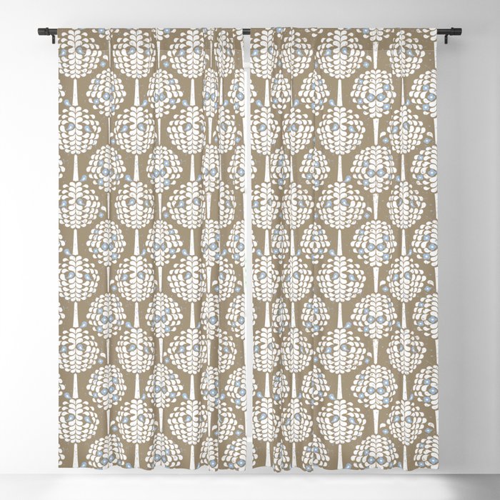 70s style pattern - Birds in trees brown Blackout Curtain