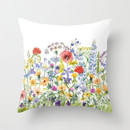 Colorful Midsummer Scandinavian Wildflowers Meadow  Throw Pillow
