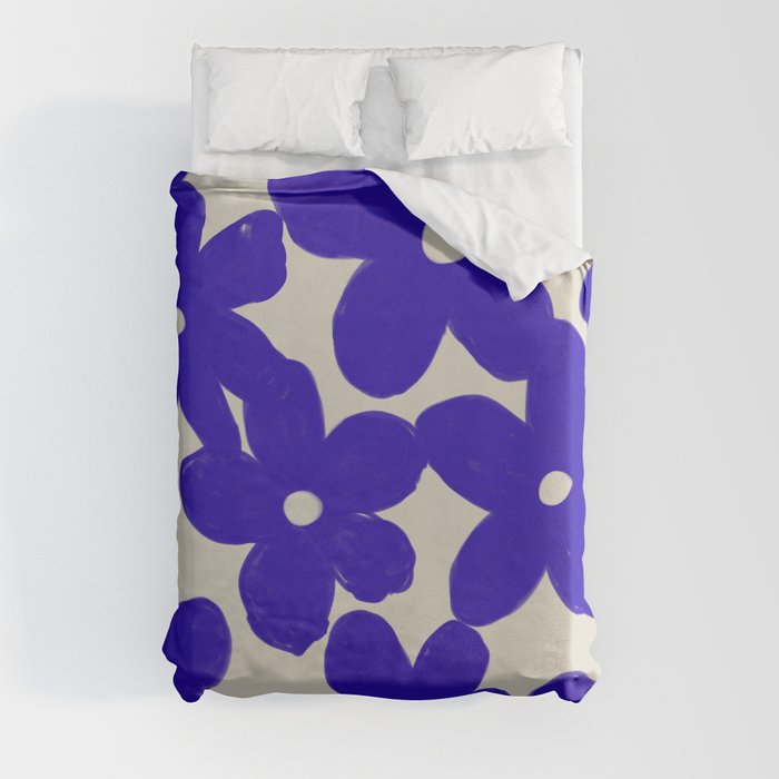 Groovy Eclectic Flowers in Navy Blue Duvet Cover