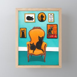 Black Cat in the Turquoise Room Framed Mini Art Print
