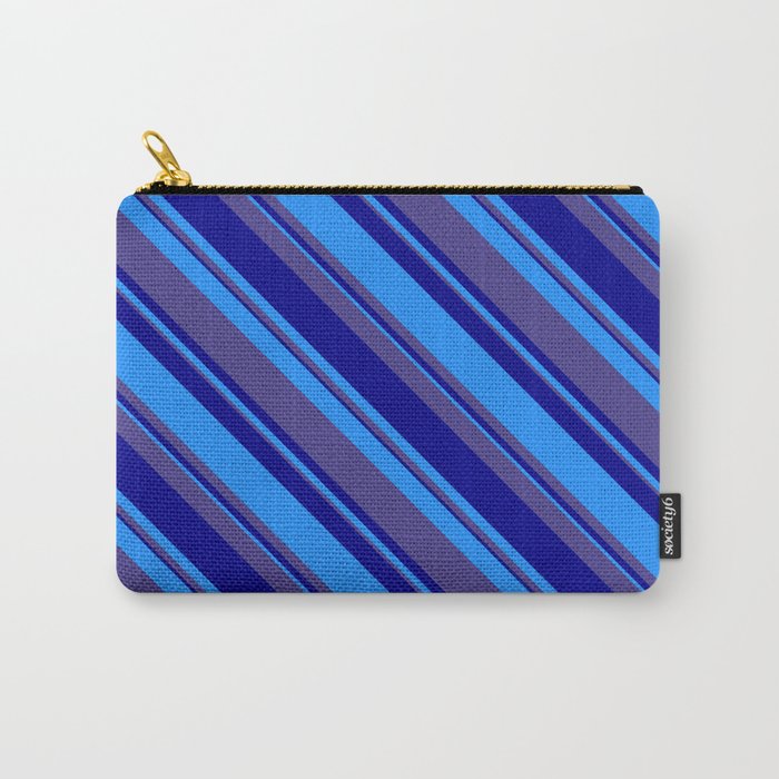 Dark Slate Blue, Dark Blue & Blue Colored Stripes Pattern Carry-All Pouch
