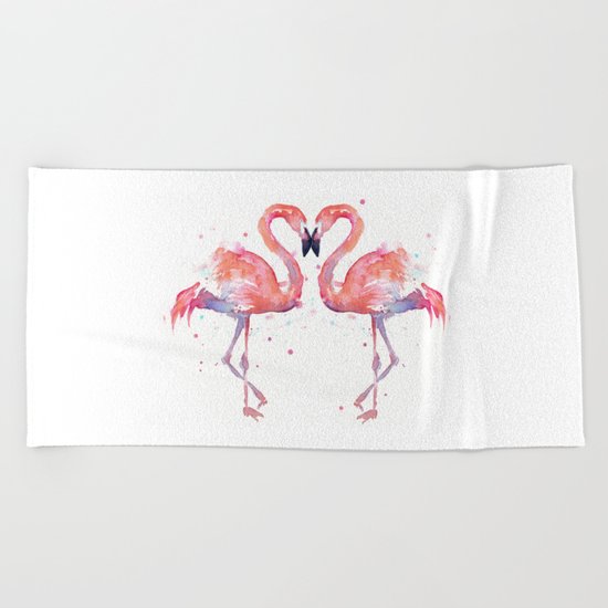 Pink Flamingo Love Two Flamingos Beach Towel