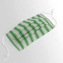 [ Thumbnail: Grey and Green Colored Stripes Pattern Face Mask ]