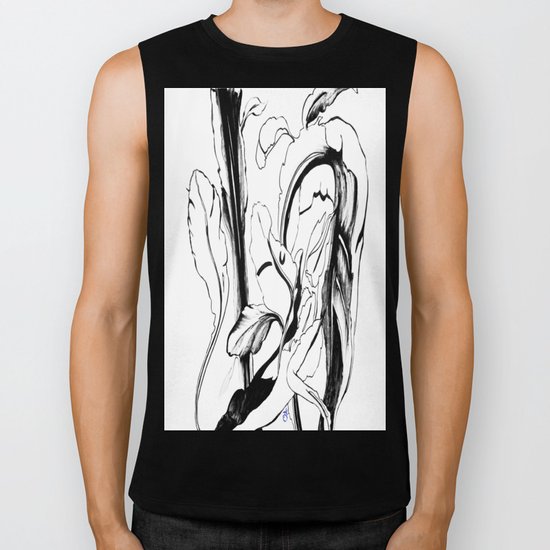 Plant in Blue Marker - Leaf of Life Miracle Leaf - Black and White Biker Tank