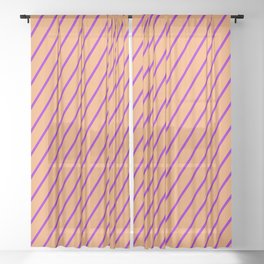[ Thumbnail: Brown & Dark Violet Colored Lined/Striped Pattern Sheer Curtain ]