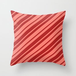 [ Thumbnail: Red and Salmon Colored Lines/Stripes Pattern Throw Pillow ]