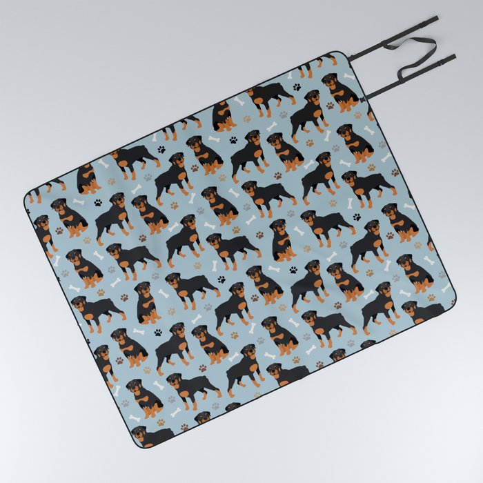 Rottweiler Dogs Pattern Blue Picnic Blanket