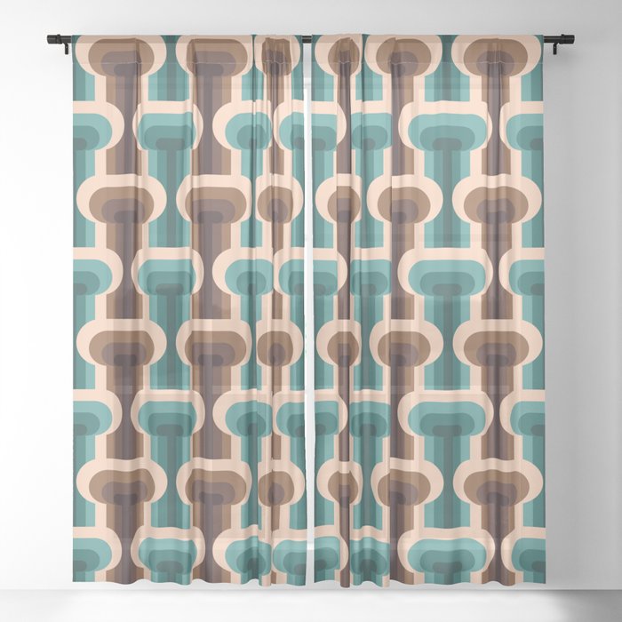 Midcentury modern T design teal & brown pattern on products Sheer Curtain