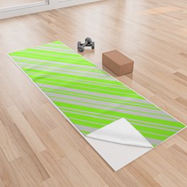 [ Thumbnail: Light Grey & Chartreuse Colored Lines/Stripes Pattern Yoga Towel ]