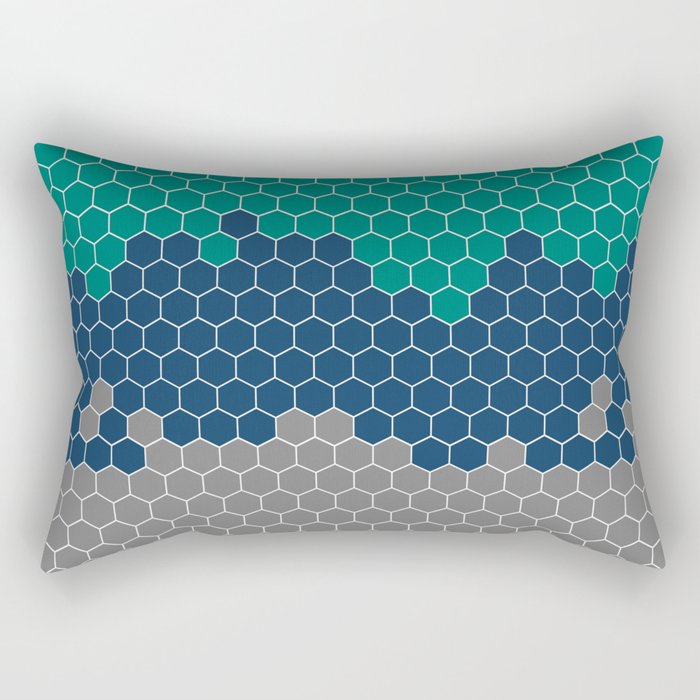 Honeycomb Blue Green Gray Grey Hive Rectangular Pillow