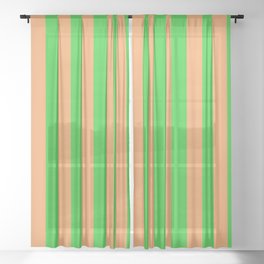 [ Thumbnail: Lime Green & Brown Colored Lined Pattern Sheer Curtain ]